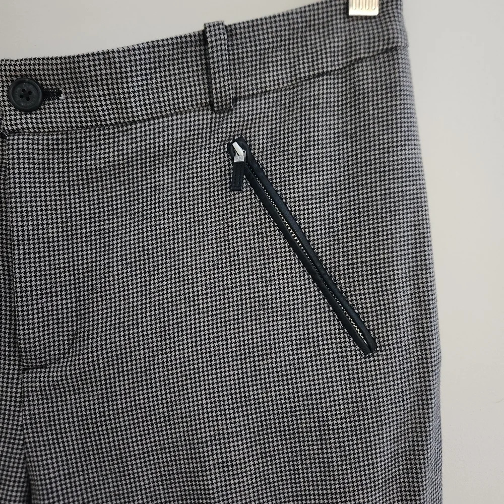 Lauren Ralph Lauren | Houndstooth Straight Leg Wool Leather Pants - Size 12 - Picture 4 of 14